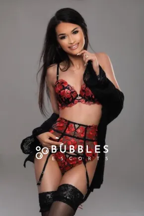 Celine Incall wearing black and red lingerie